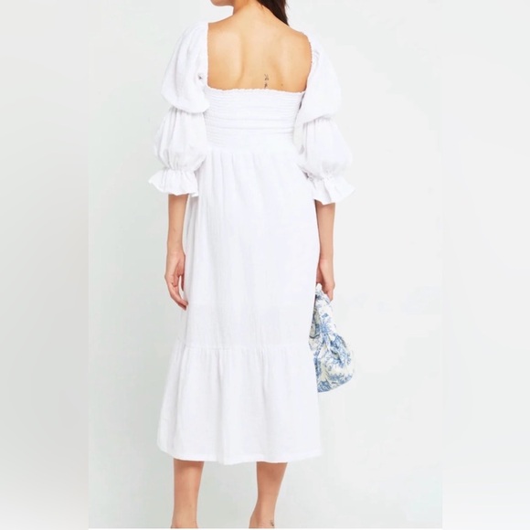 o.p.t Brigitte Dress Smocked bodice Puffed Tiered Sleeves Cotton Sz Small - Picture 10 of 16